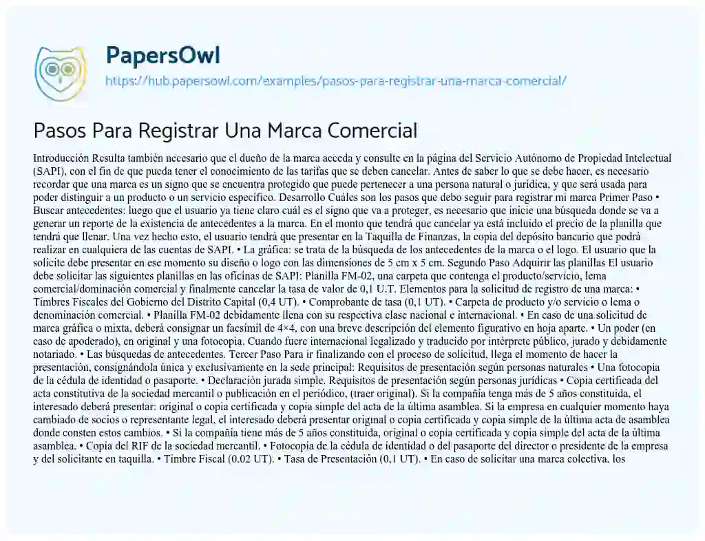 Essay on Pasos Para Registrar Una Marca Comercial