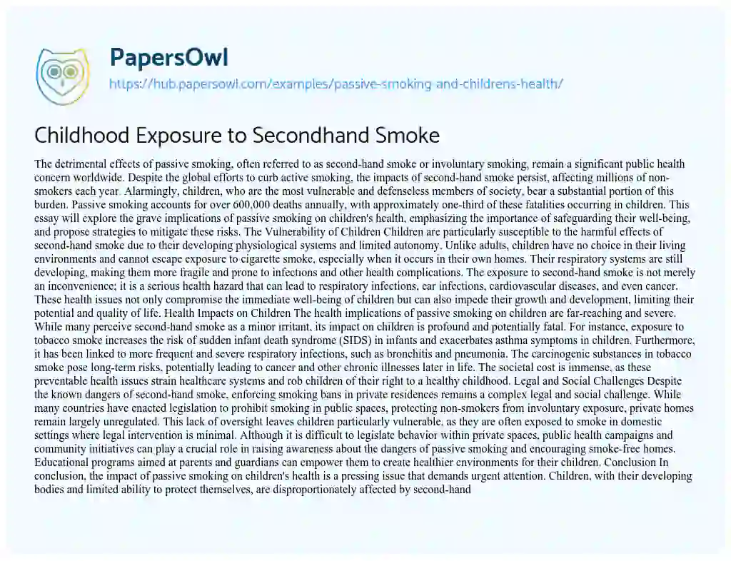 Essay on Childhood Exposure to Secondhand Smoke