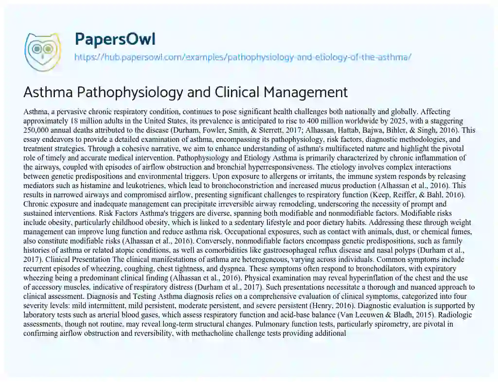 Essay on Asthma Pathophysiology and Clinical Management