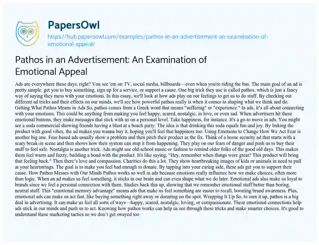 Essay on Pathos in an Advertisement: An Examination of Emotional Appeal