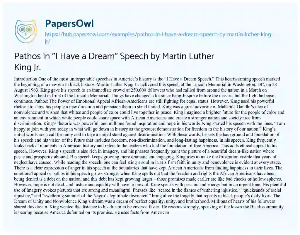 Essay on Pathos in “I Have a Dream” Speech by Martin Luther King Jr.