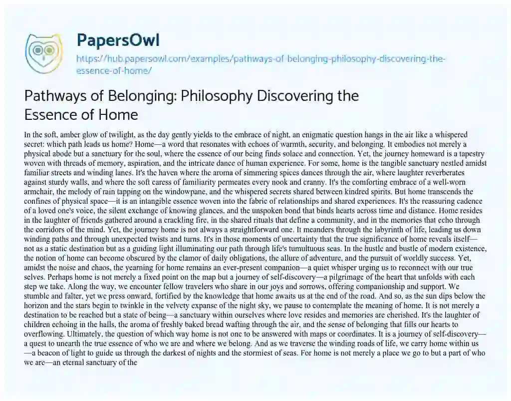 Essay on Pathways of Belonging: Philosophy Discovering the Essence of Home