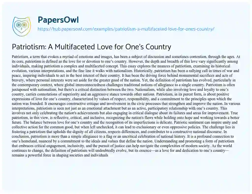 Essay on Patriotism: A Multifaceted Love for One’s Country