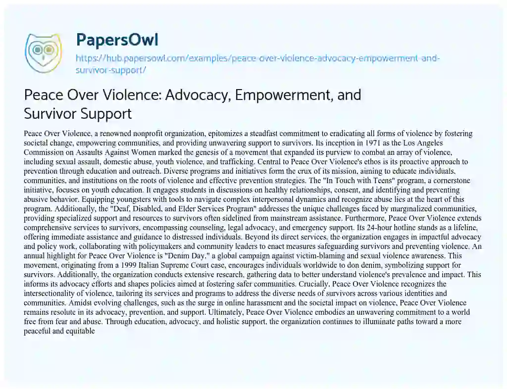Essay on Peace Over Violence: Advocacy, Empowerment, and Survivor Support