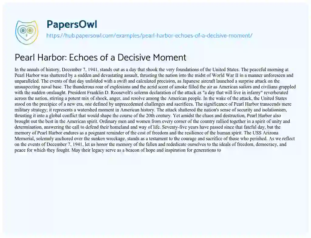 Essay on Pearl Harbor: Echoes of a Decisive Moment