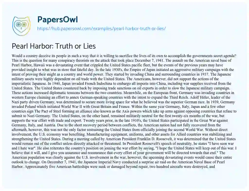Essay on Pearl Harbor: Truth or Lies