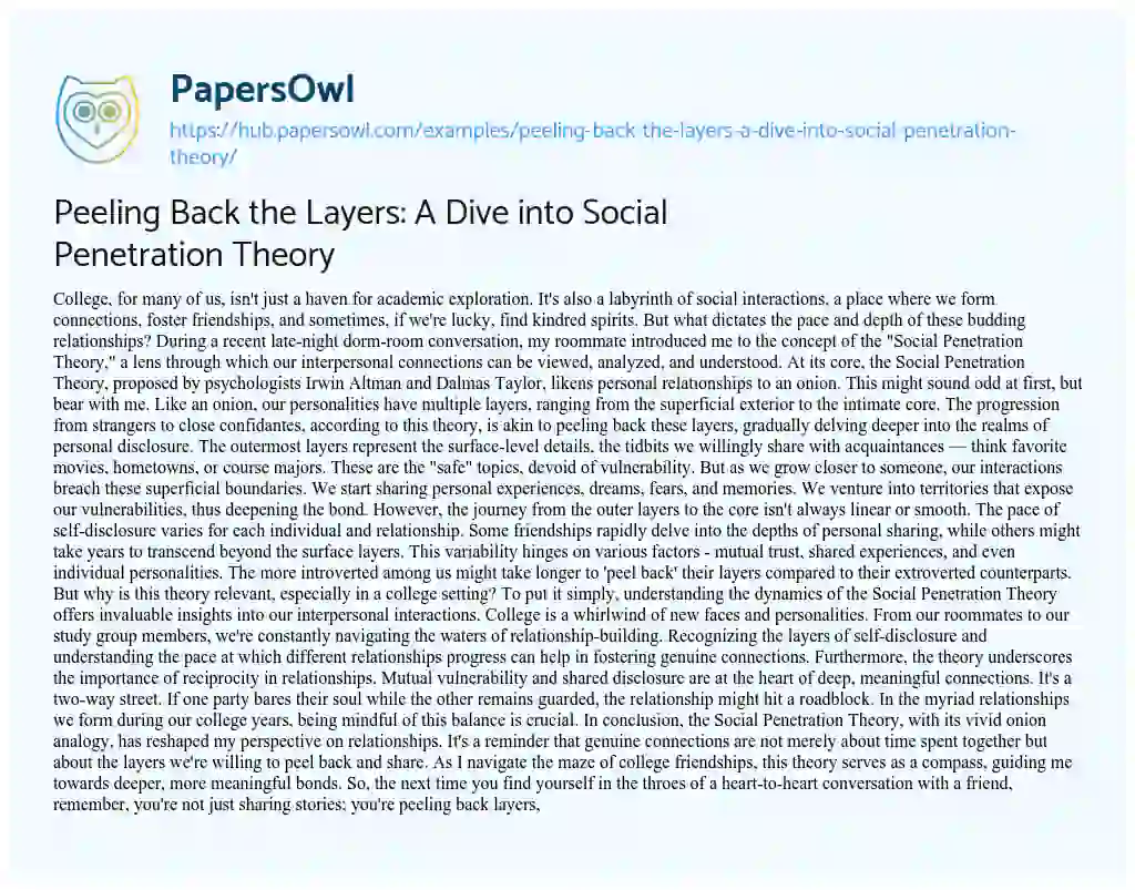 Essay on Peeling Back the Layers: A Dive into Social Penetration Theory