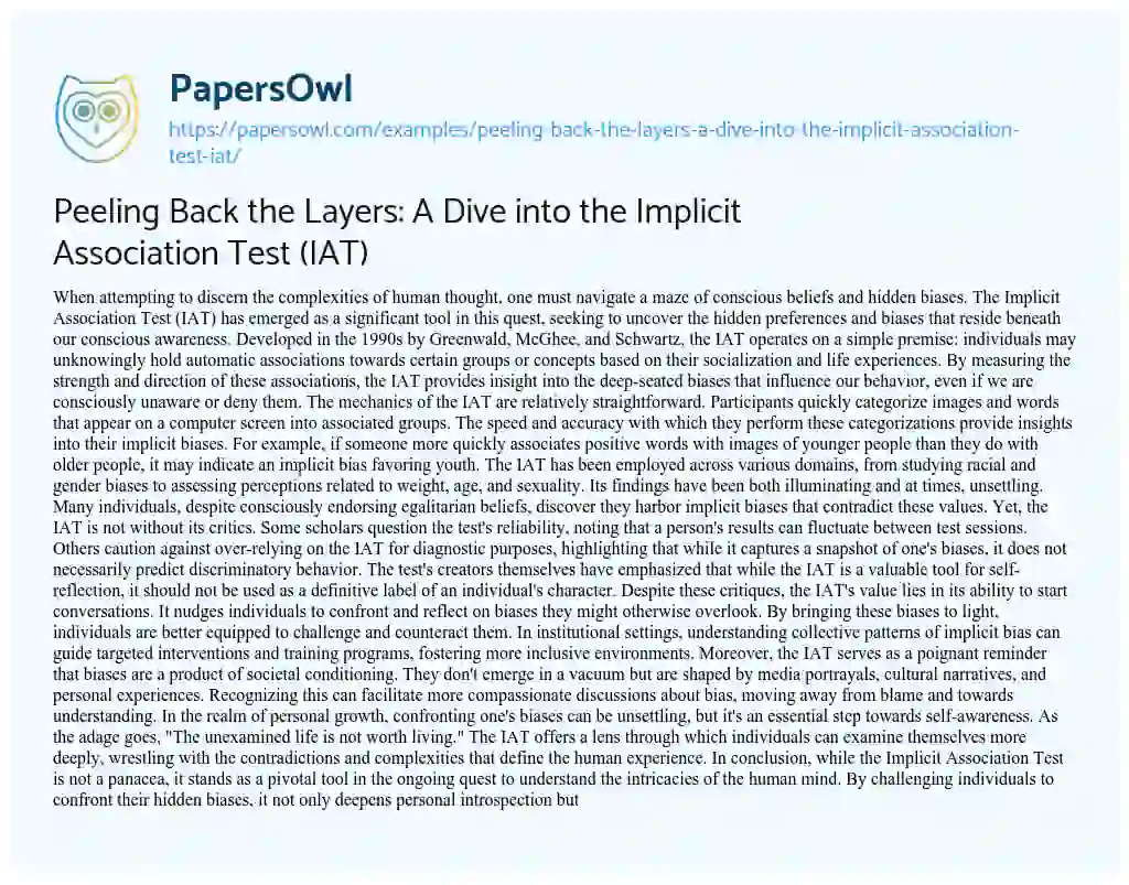 Essay on Peeling Back the Layers: A Dive into the Implicit Association Test (IAT)