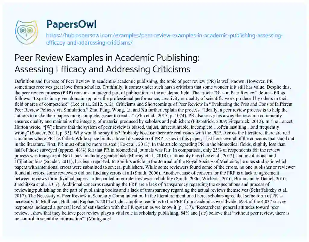 Essay on Peer Review Examples in Academic Publishing: Assessing Efficacy and Addressing Criticisms