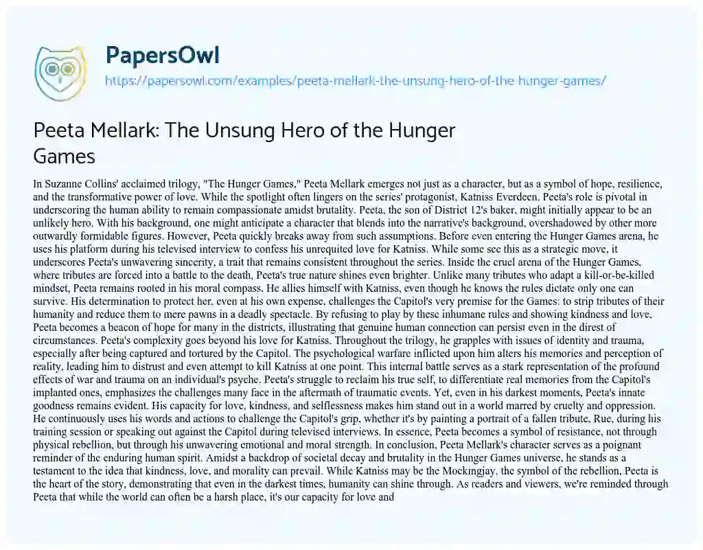 Essay on Peeta Mellark: The Unsung Hero of the Hunger Games
