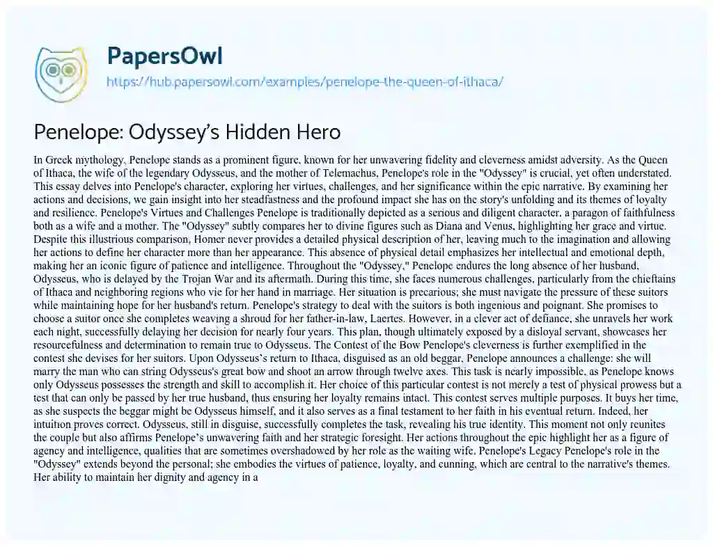 Essay on Penelope: Odyssey’s Hidden Hero