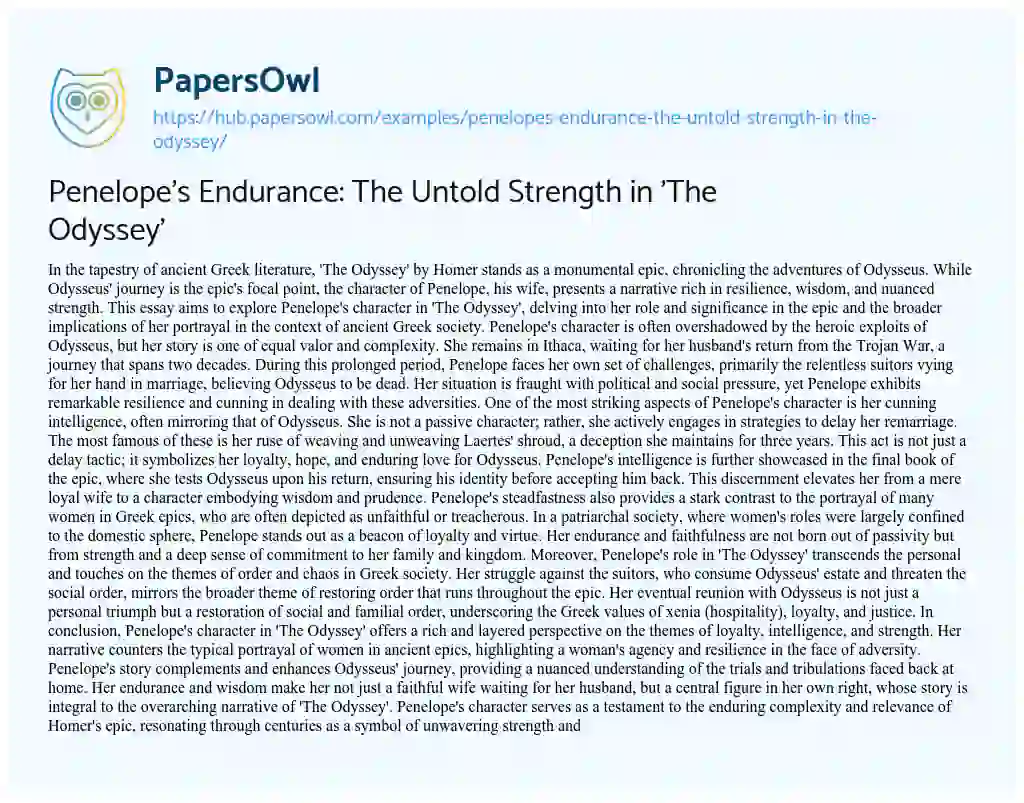 Essay on Penelope’s Endurance: The Untold Strength in ‘The Odyssey’