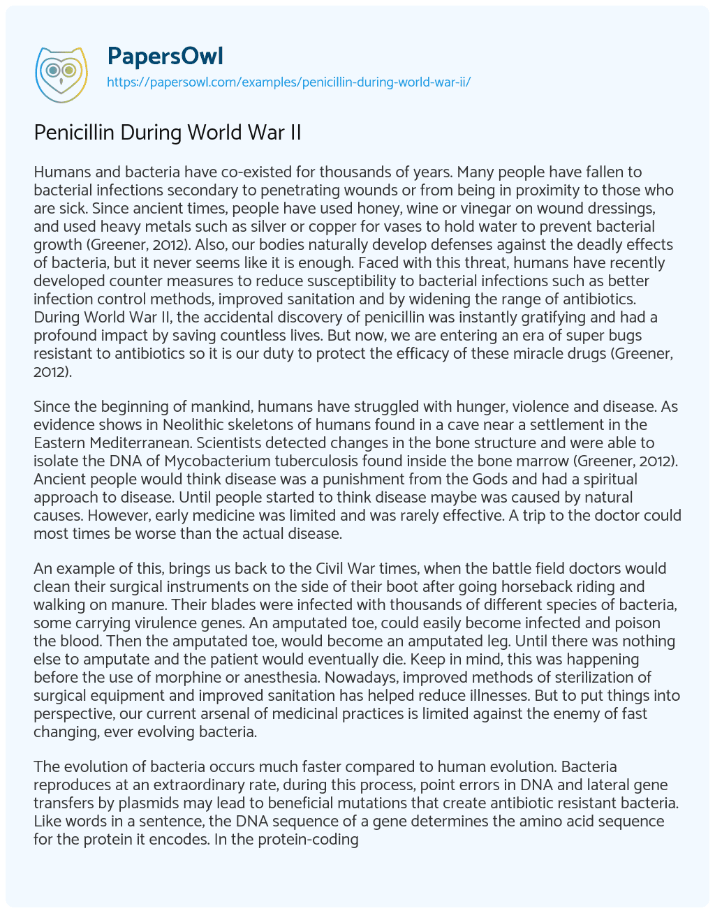 Essay on Penicillin During World War II
