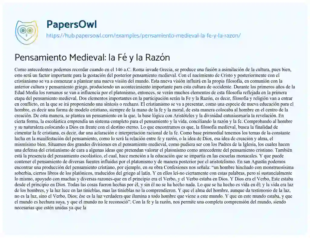 Essay on Pensamiento Medieval: la Fé y la Razón