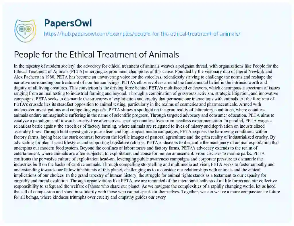 Essay on People for the Ethical Treatment of Animals