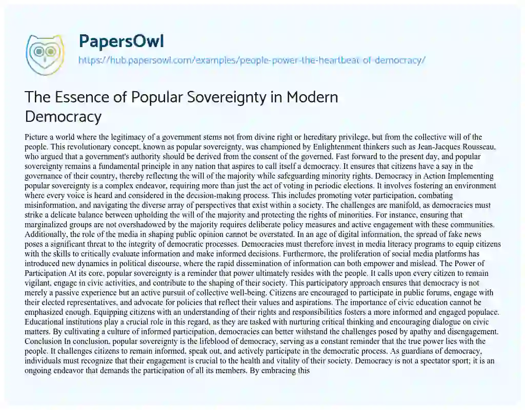Essay on The Essence of Popular Sovereignty in Modern Democracy