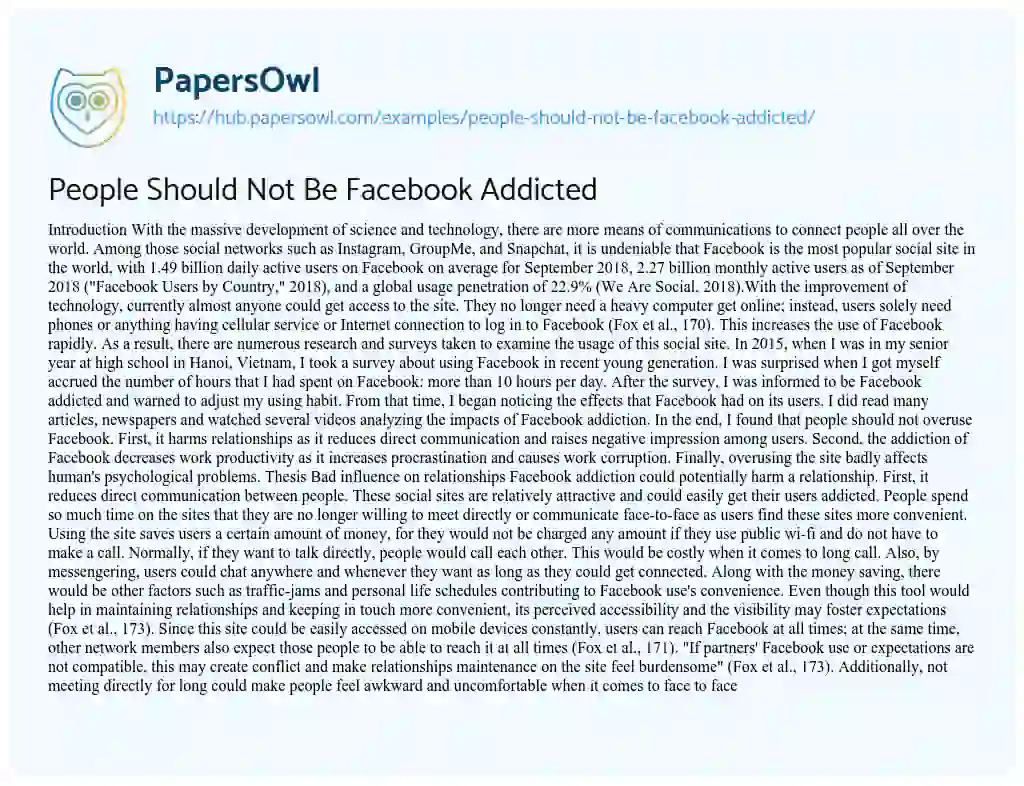 Essay on People Should Not Be Facebook Addicted