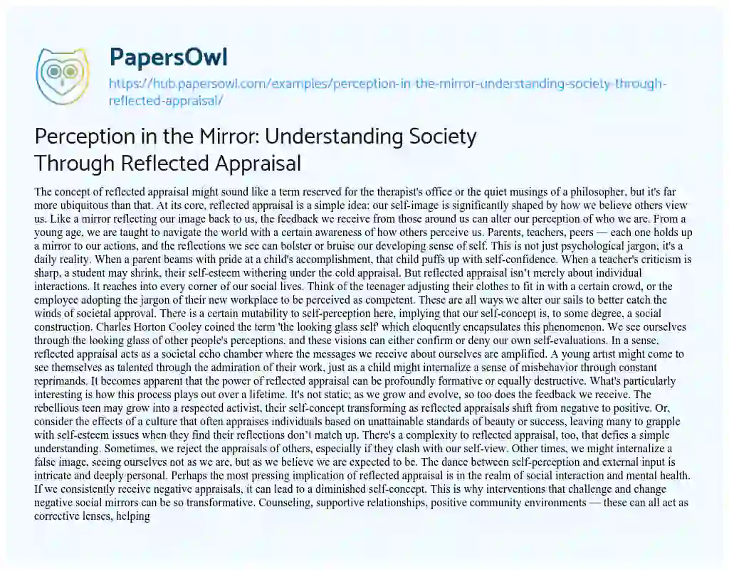 Essay on Perception in the Mirror: Understanding Society Through Reflected Appraisal