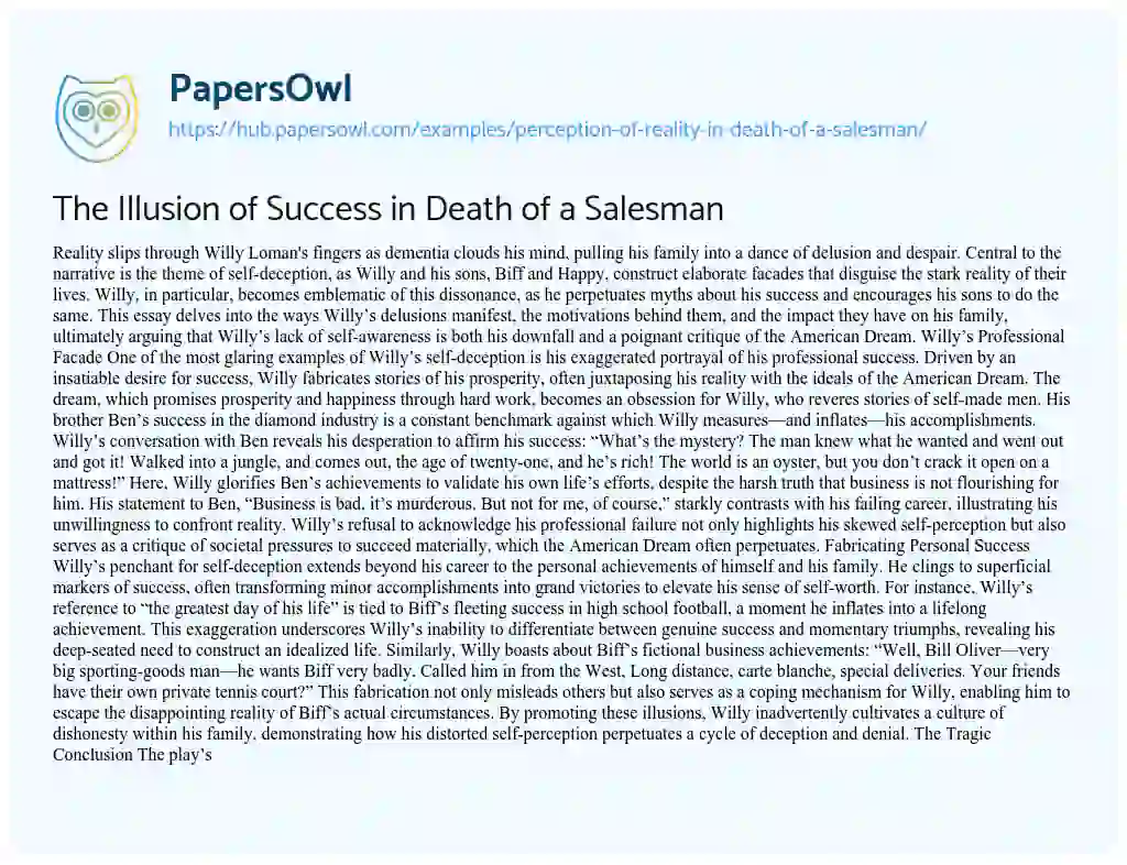 Essay on The Illusion of Success in Death of a Salesman