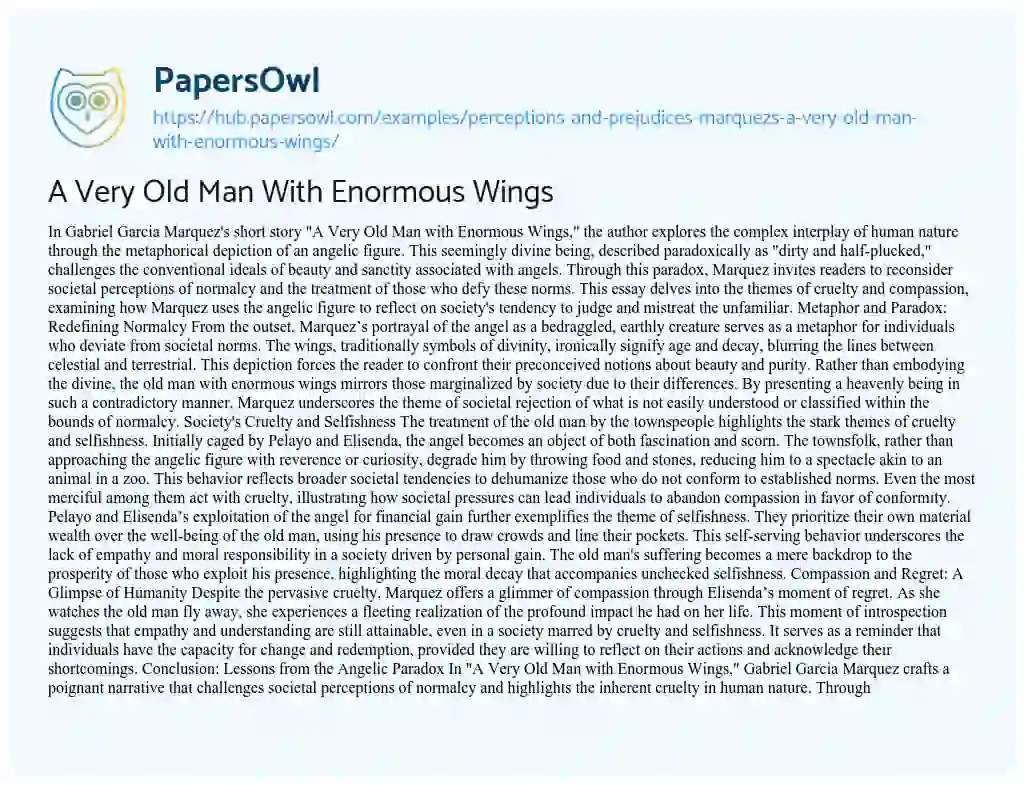 Essay on A Very Old Man With Enormous Wings