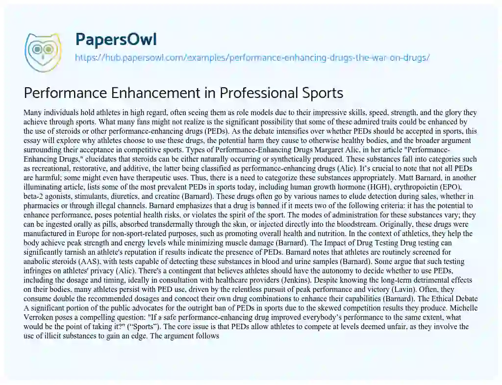 Essay on Performance Enhancement in Professional Sports
