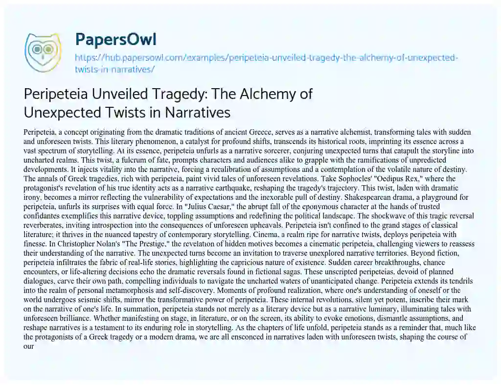 Essay on Peripeteia Unveiled Tragedy: The Alchemy of Unexpected Twists in Narratives
