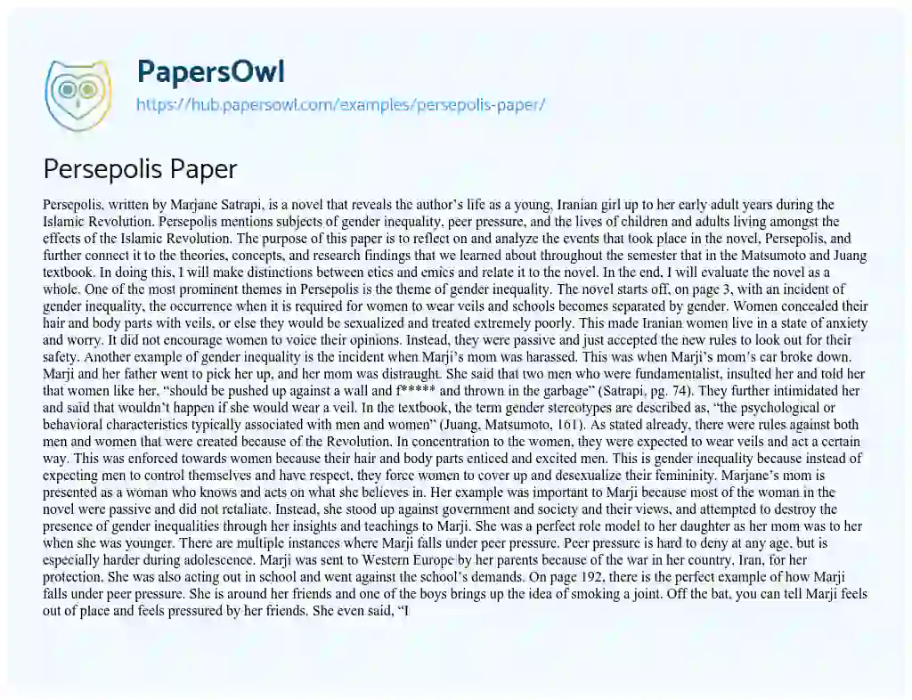 Essay on Persepolis Paper