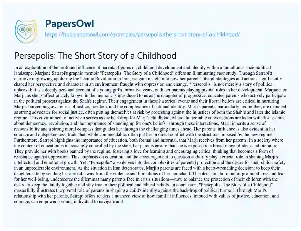 Essay on Persepolis: The Short Story of a Childhood