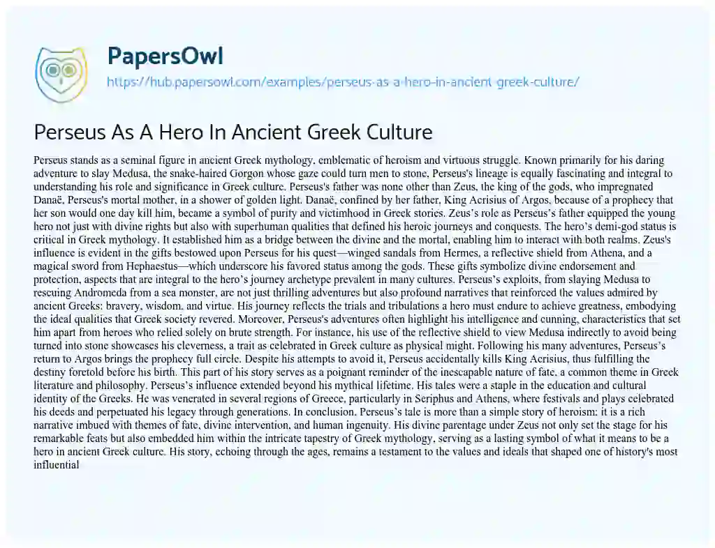 Essay on Perseus As A Hero In Ancient Greek Culture