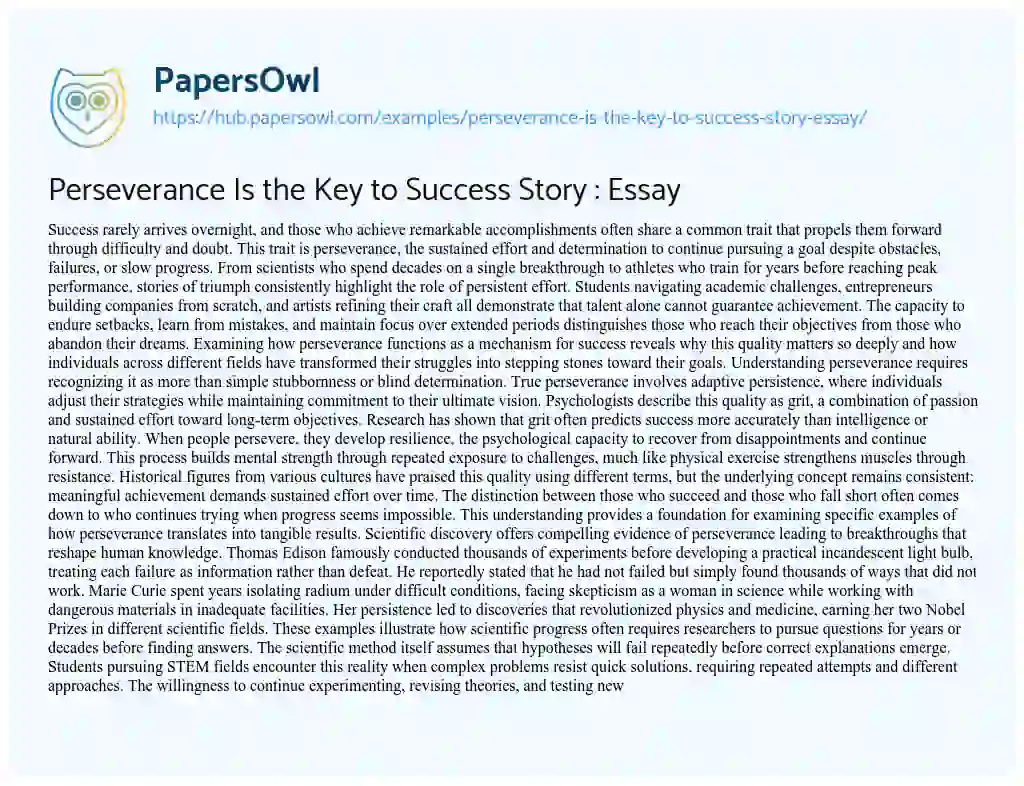 Essay on Perseverance Is the Key to Success Story : Essay