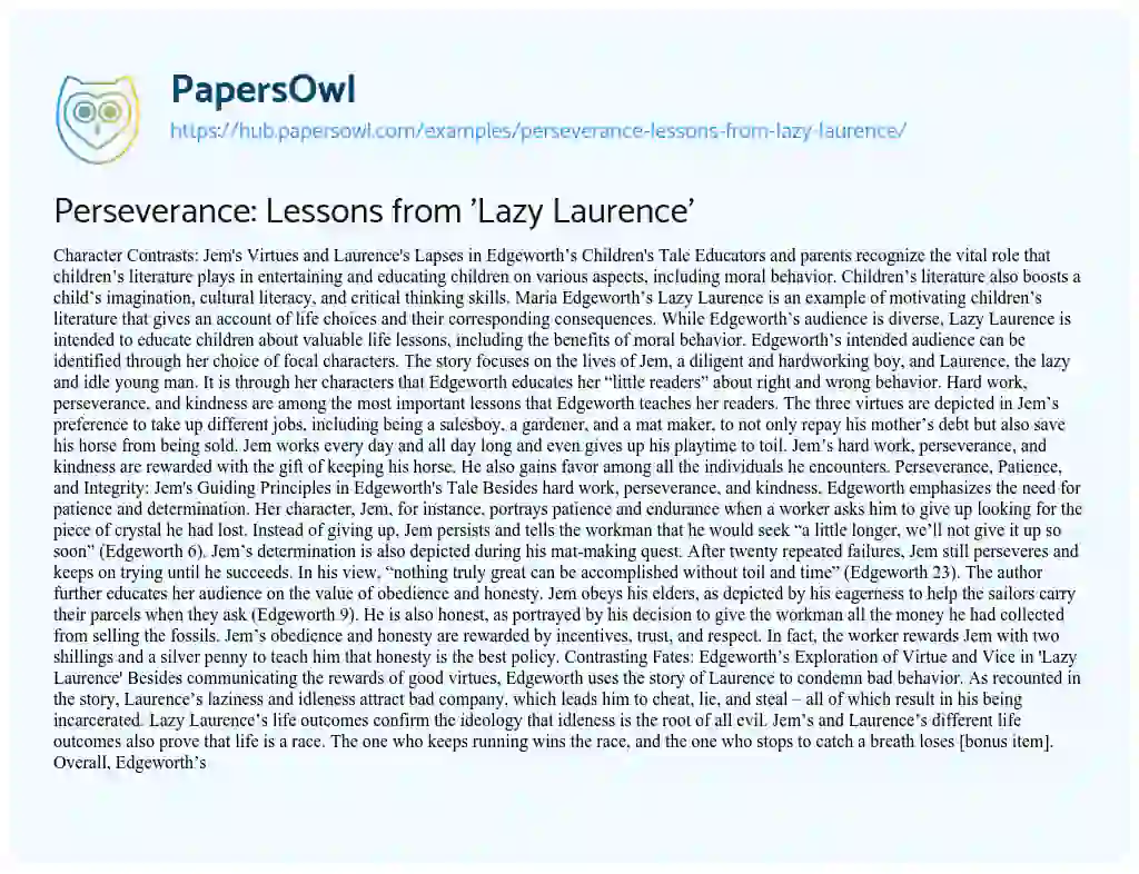 Essay on Perseverance: Lessons from ‘Lazy Laurence’