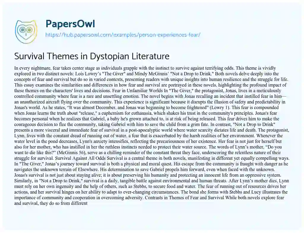 Essay on Survival Themes in Dystopian Literature