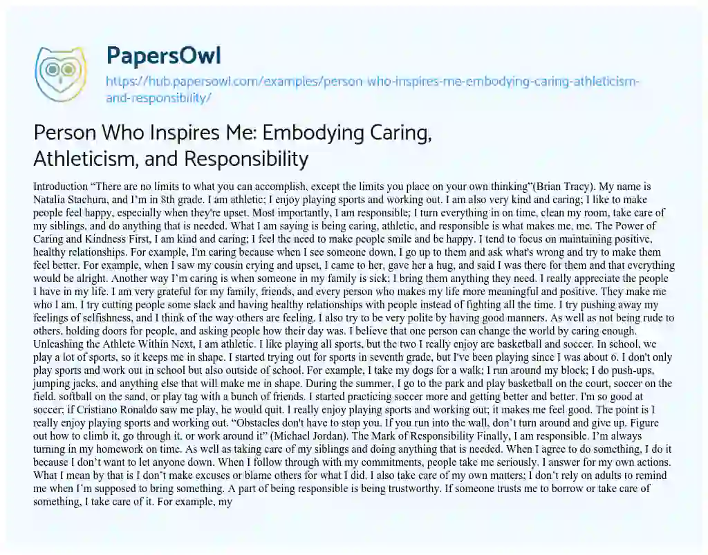 Essay on Person Who Inspires Me: Embodying Caring, Athleticism, and Responsibility