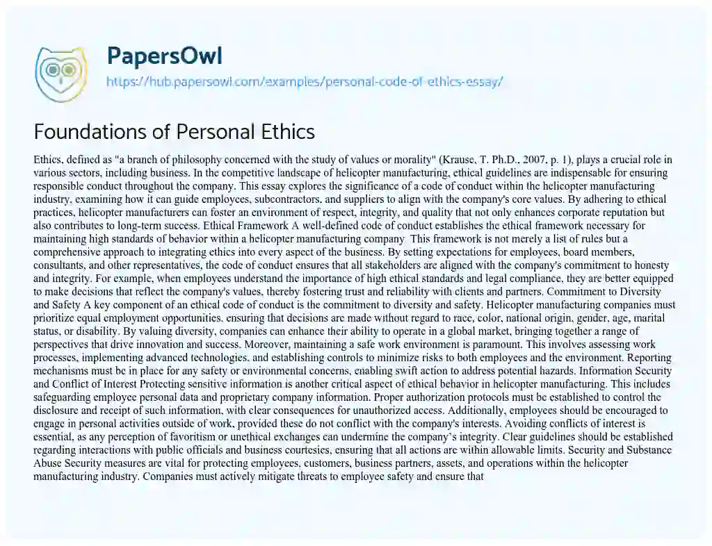 Essay on Foundations of Personal Ethics