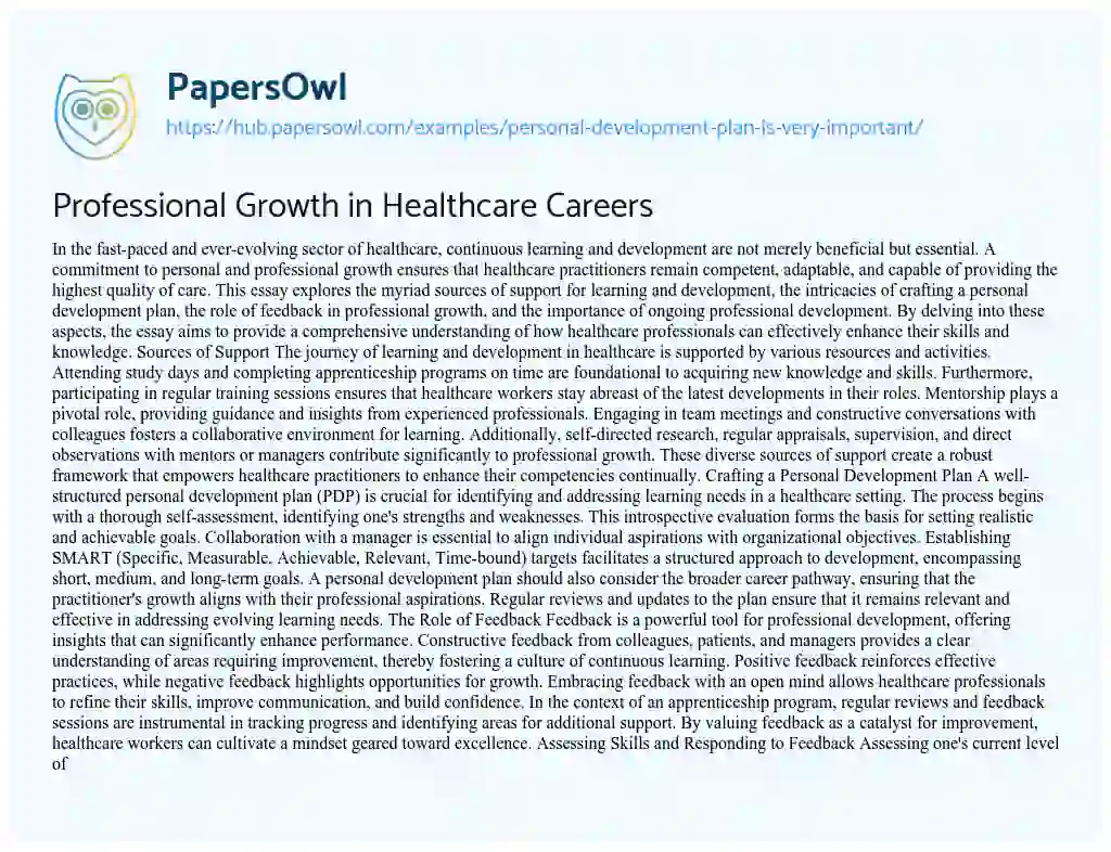 Essay on Professional Growth in Healthcare Careers