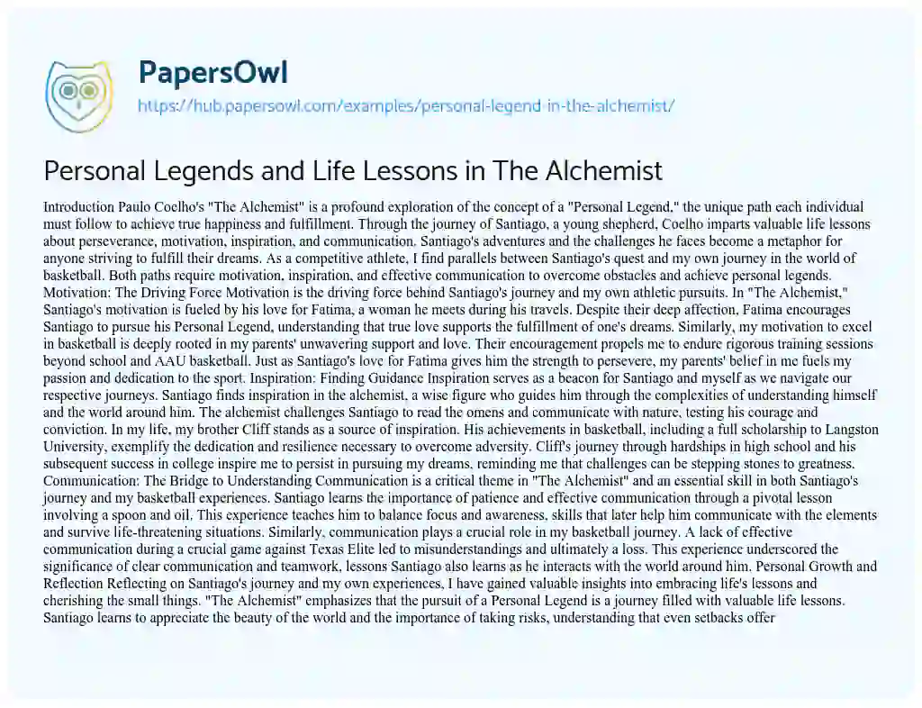 Essay on Personal Legends and Life Lessons in The Alchemist