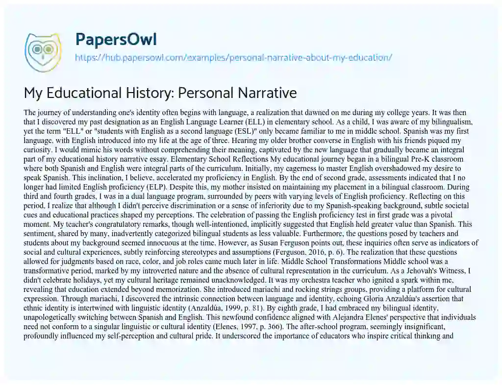 Essay on My Educational History: Personal Narrative