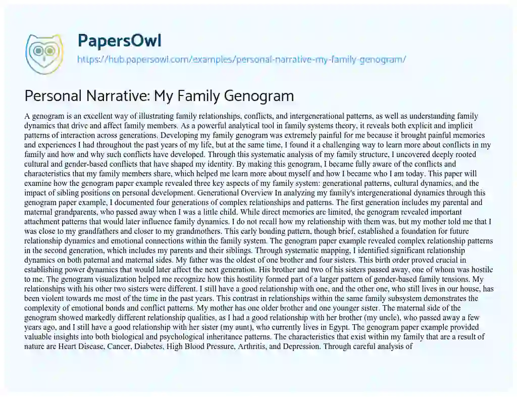 Essay on Personal Narrative: My Family Genogram