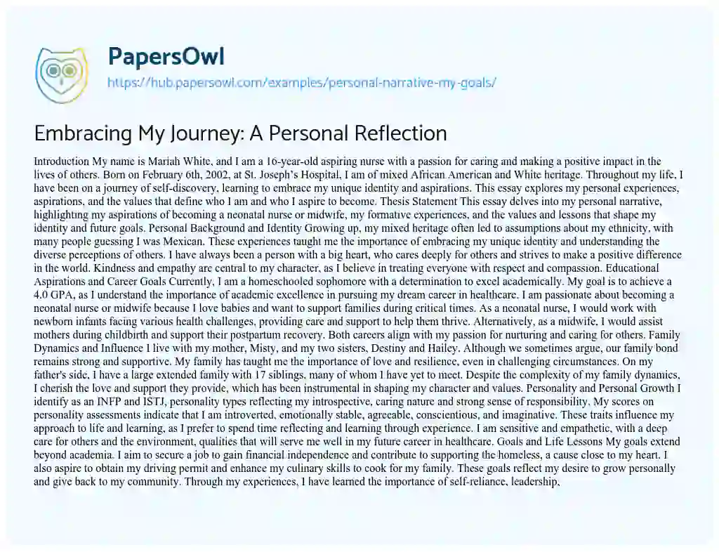Essay on Embracing My Journey: A Personal Reflection