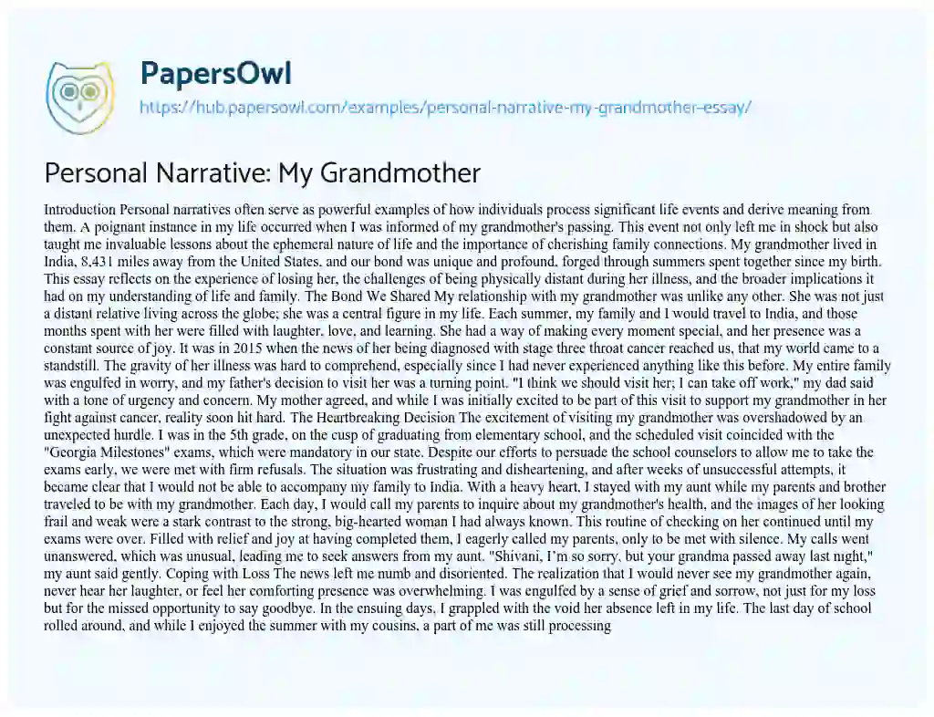 Essay on Personal Narrative: My Grandmother