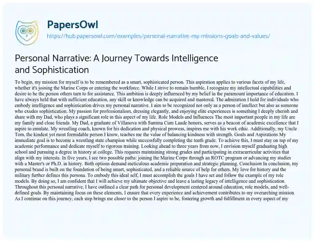 Essay on Personal Narrative: A Journey Towards Intelligence and Sophistication