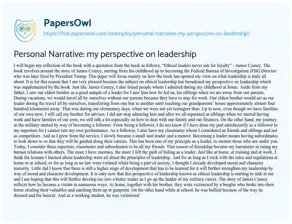 Essay on Personal Narrative: my perspective on leadership