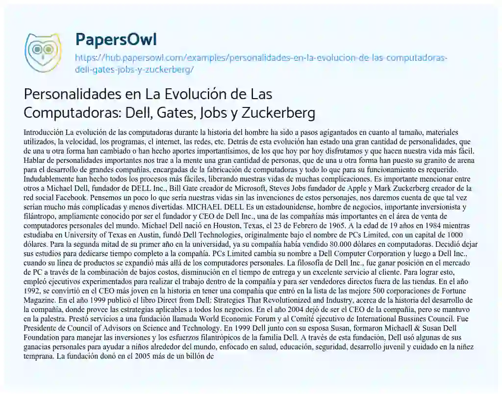 Essay on Personalidades en La Evolución de Las Computadoras: Dell, Gates, Jobs y Zuckerberg