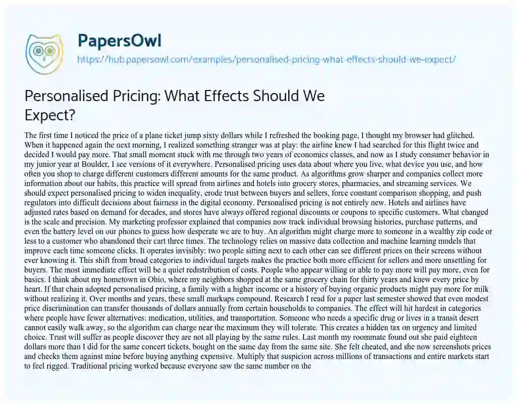 Essay on Personalised Pricing: What Effects Should We Expect?