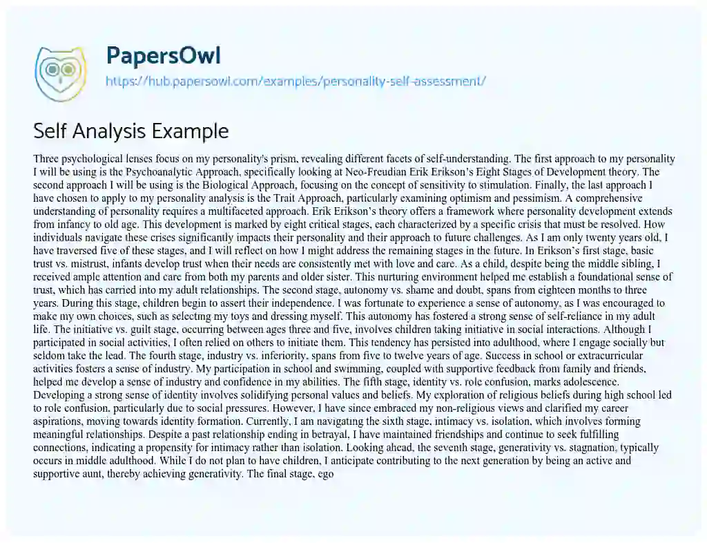 Essay on Self Analysis Example