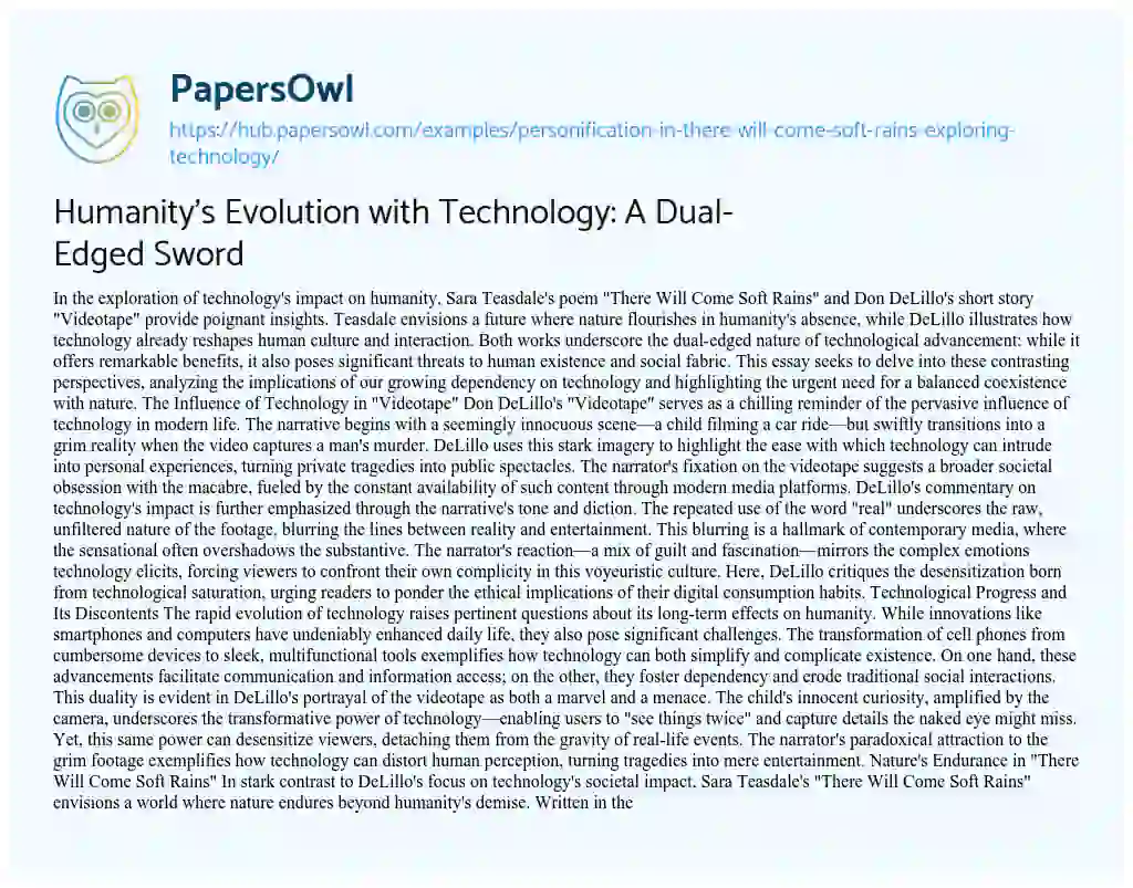 Essay on Humanity’s Evolution with Technology: A Dual-Edged Sword