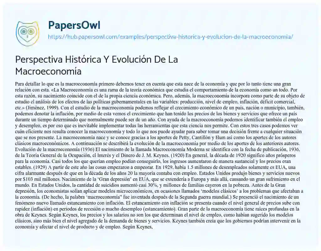 Essay on Perspectiva Histórica Y Evolución De La Macroeconomía