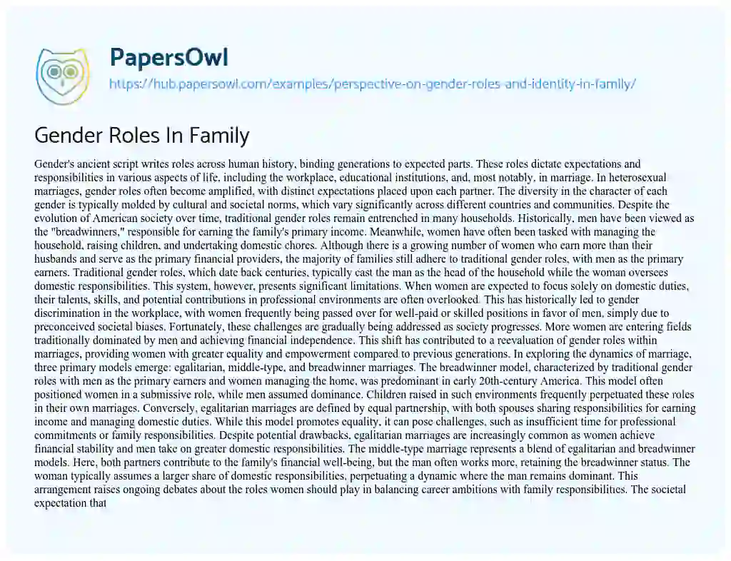 Essay on Gender Roles In Family