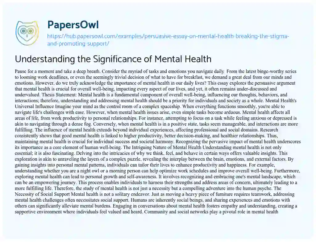 Essay on Understanding the Significance of Mental Health