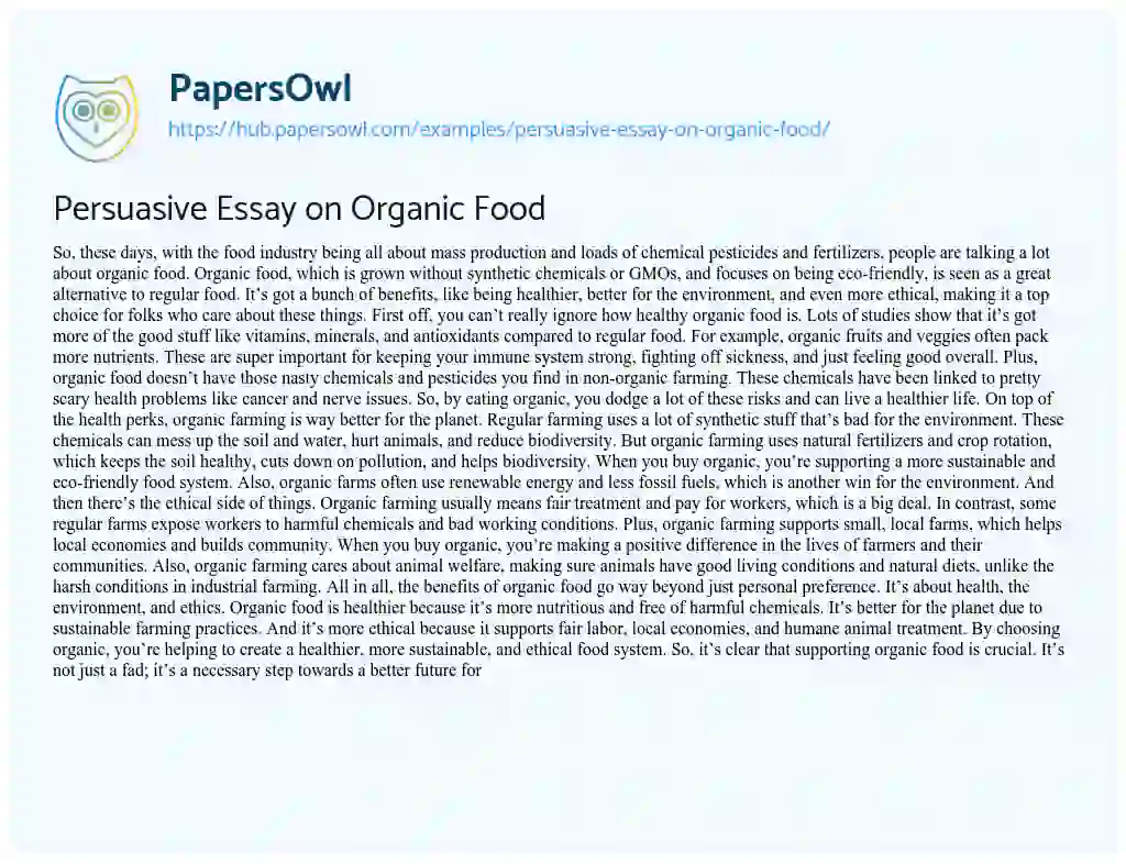 Essay on Persuasive Essay on Organic Food